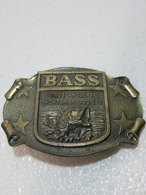 Bass Anglers Sportsman Society Fishing Belt Buckle Brass Chicago Belt Co. USA